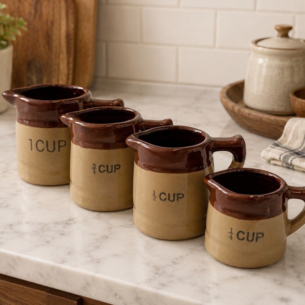 1970's Crockery Stoneware 4Pc. Measuring Cups Set